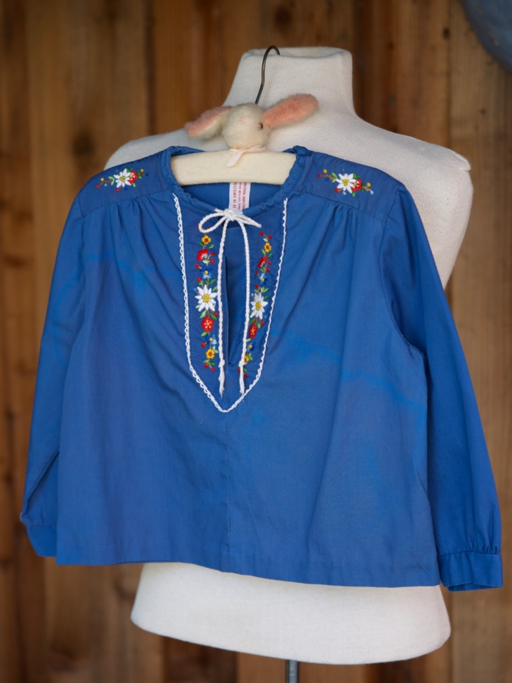 Vintage 100% Cotton Embroidered Peasant Blouse Made In Switzerland Kids 4-6Y